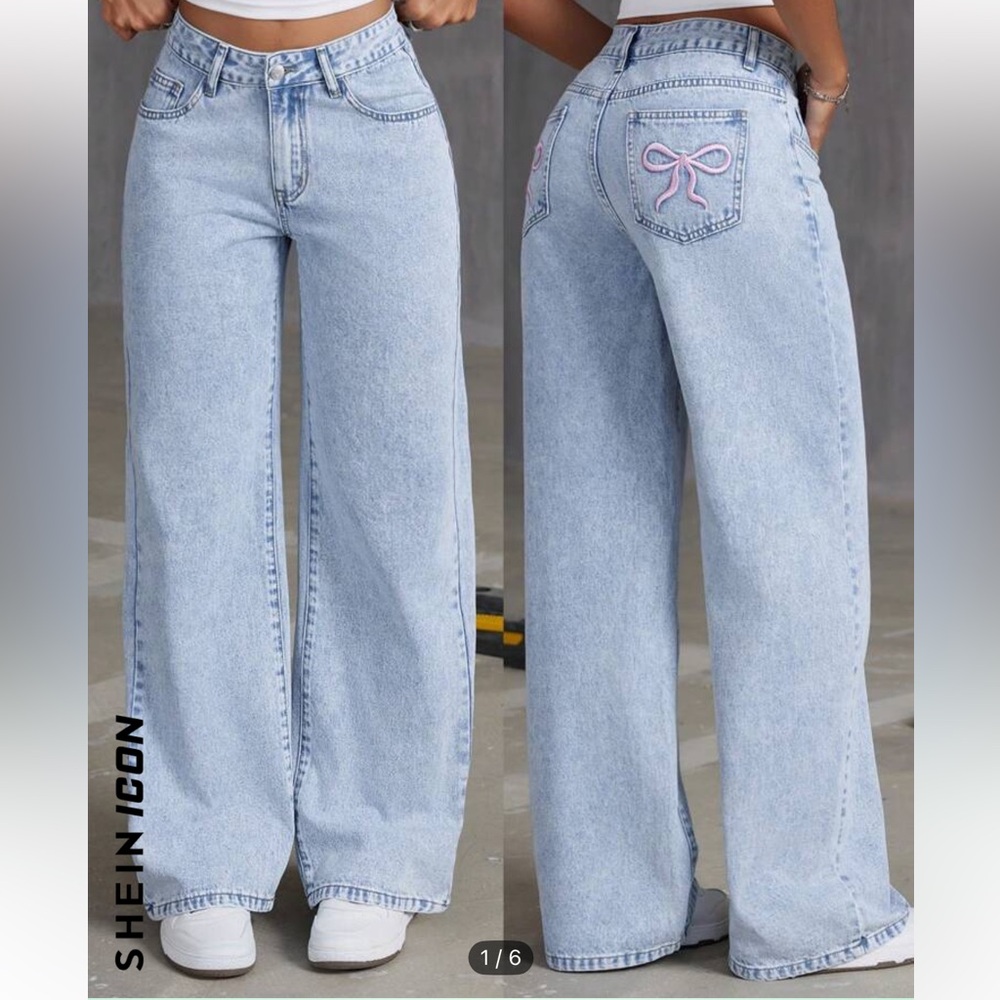 Shein Bowknot Washed Denim jeans